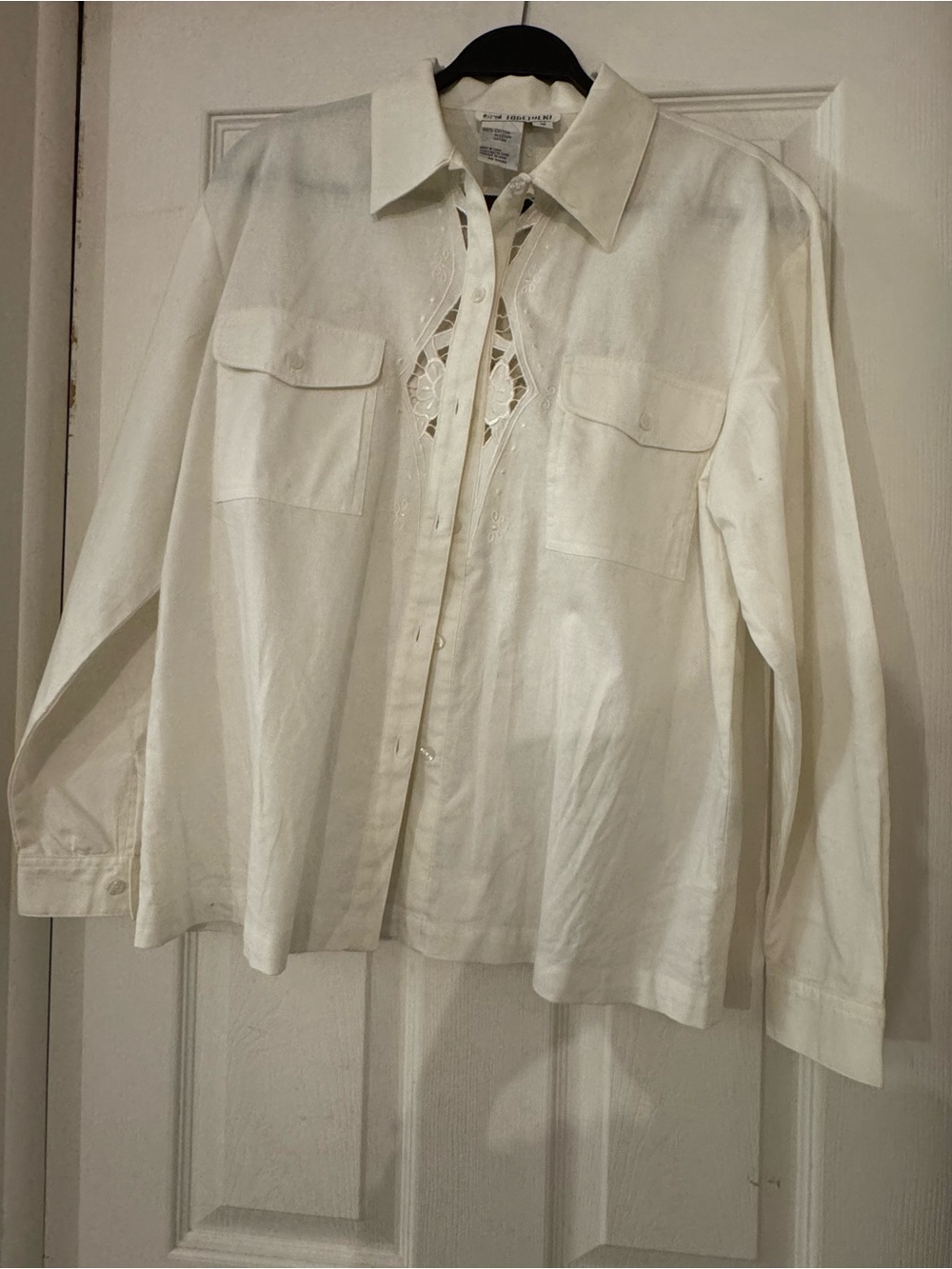 Vintage Together! 100% Cotton Embroidered Eyelet Cutwork Button-Down Shirt M